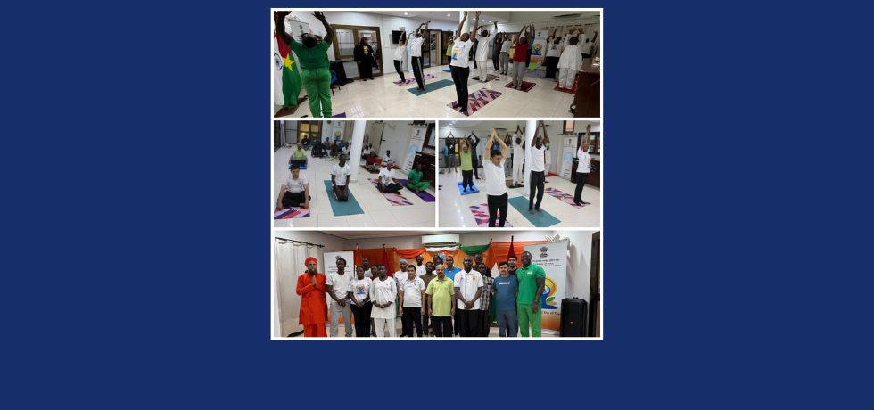  As part of the run up to IDY2026, a yoga session was organized at the Embassy of India, Ouagadougou, in collaboration with Sahaj Yoga, Brahma Kumaris, and Hatha Yoga groups.